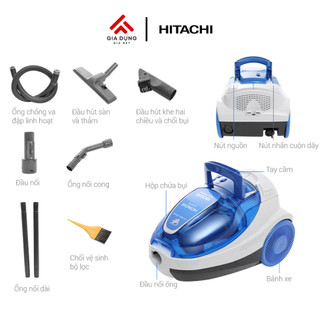 Máy Hút Bụi Hút Xoáy Hitachi CV-SF18 - Công suất 1800W - Dung tích 1,6L - Bộ lọc Hepa & Nano Titanium - Bảo hành 2 năm