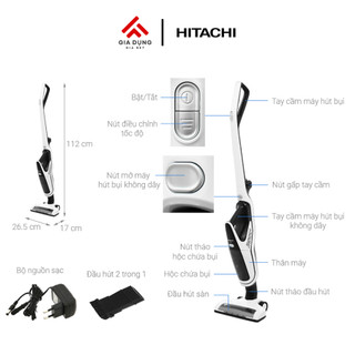 Máy Hút Bụi Cầm Tay Hitachi PV-X80M - Chổi Turbo có đèn LED - Công suất 110W - Bảo hành chính hãng 24 tháng