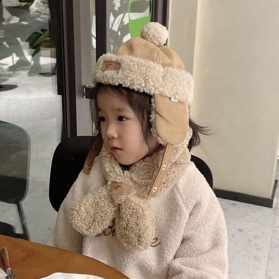 Mũ Lông Cừu Kèm Khăn Dày Phong Cách Lei Feng Cho Trẻ Em Thu Đông + Bộ Khăn, Mũ bông Ấm Áp Cho Bé Trai Gái ❤️ ⭐FRE