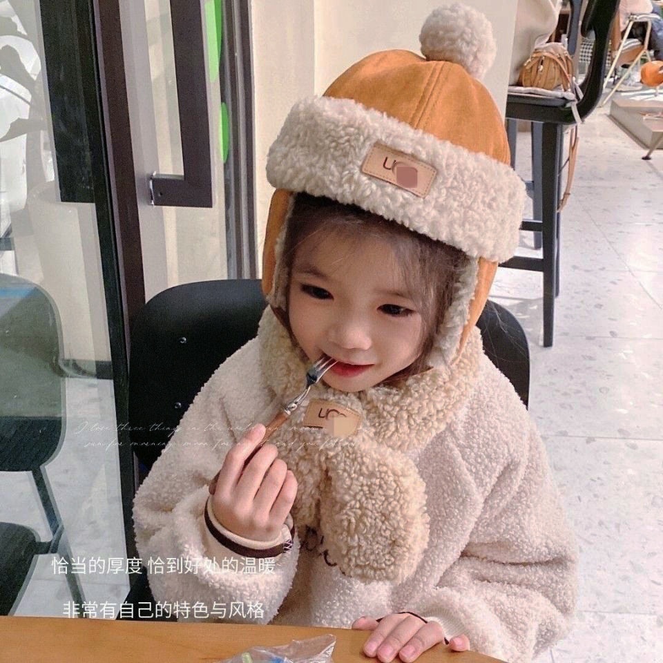 Mũ Lông Cừu Kèm Khăn Dày Phong Cách Lei Feng Cho Trẻ Em Thu Đông + Bộ Khăn, Mũ bông Ấm Áp Cho Bé Trai Gái ❤️ ⭐FRE