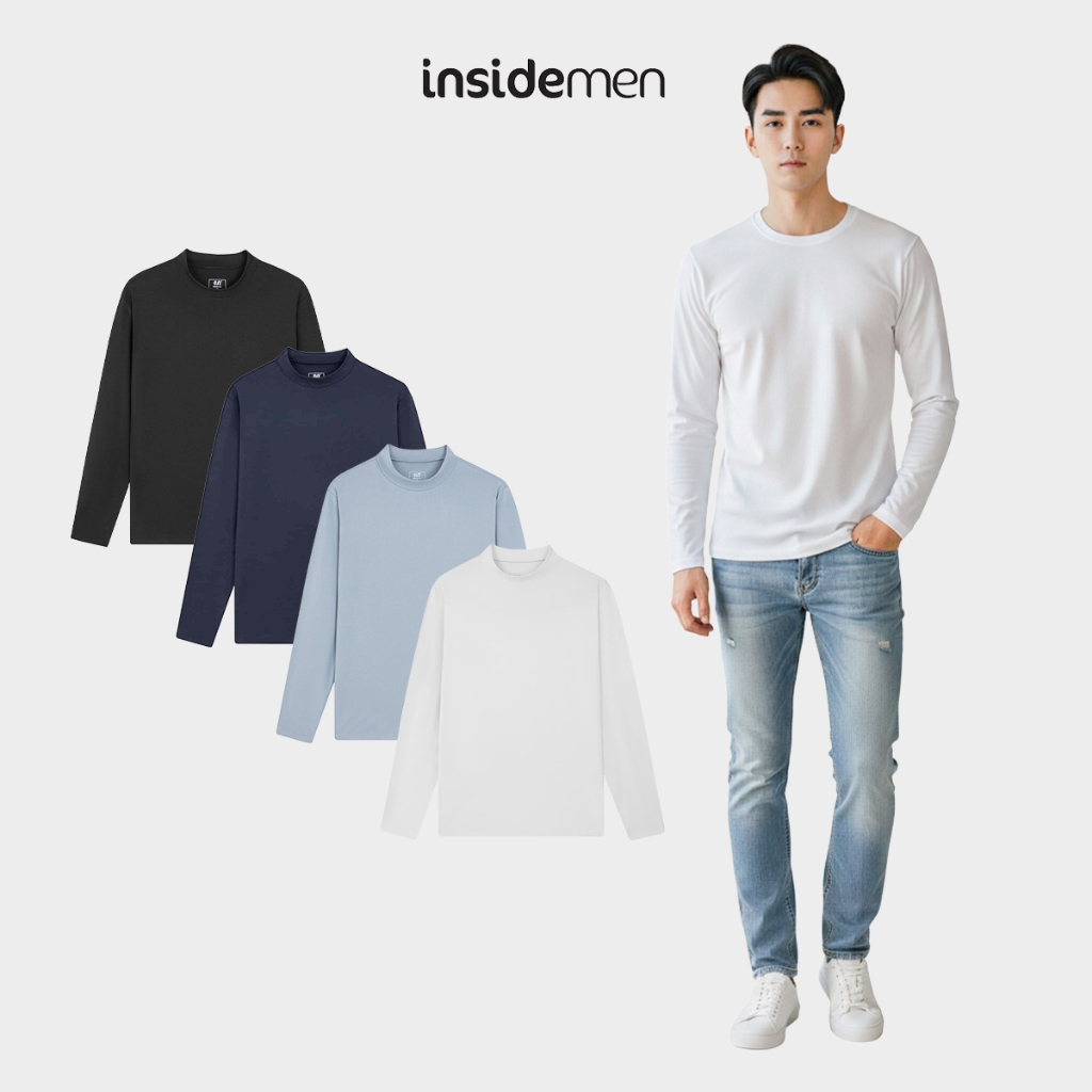 Áo Thun Giữ Nhiệt Nam Cổ Lọ Insidemen Thoáng Khí Co Giãn Mềm Mịn Dáng ôm Body Fit ILT026EDP01