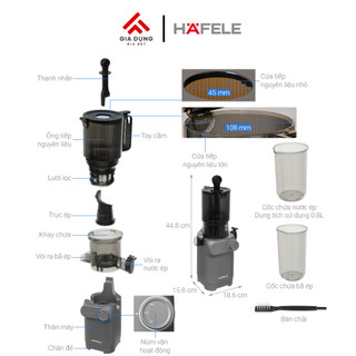 Máy Ép Chậm Hafele HS-J108SG (535.43.397) - Công suất 200W - 1 cối ép - Dung tích 0.8L - Bảo hành 12 tháng
