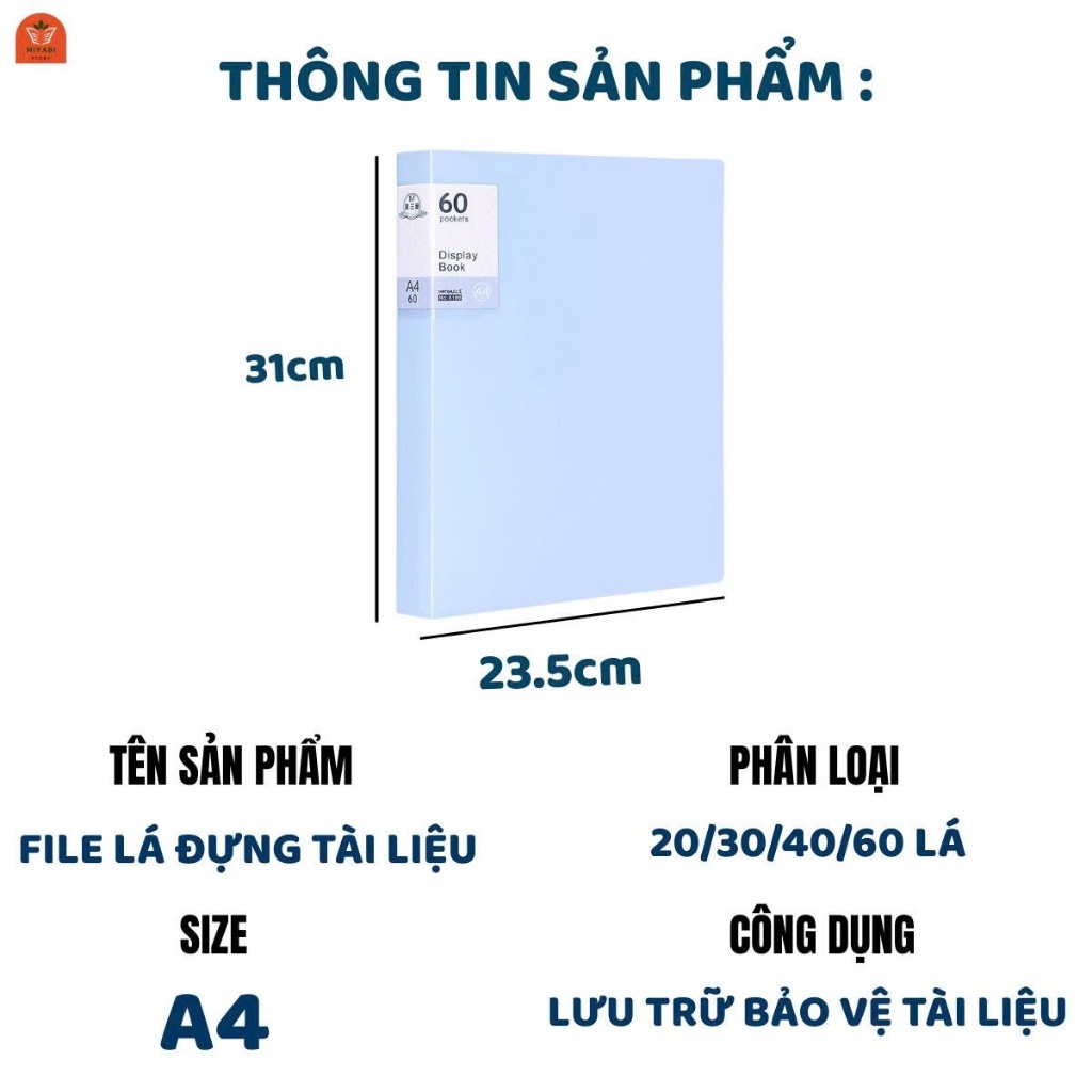 File Lá Đựng Tài Liệu A4 – Nhựa PP Chống Thấm Nước, Nhiều Ngăn, 20/30/40/60 Lá, Văn Phòng & Học Sinh