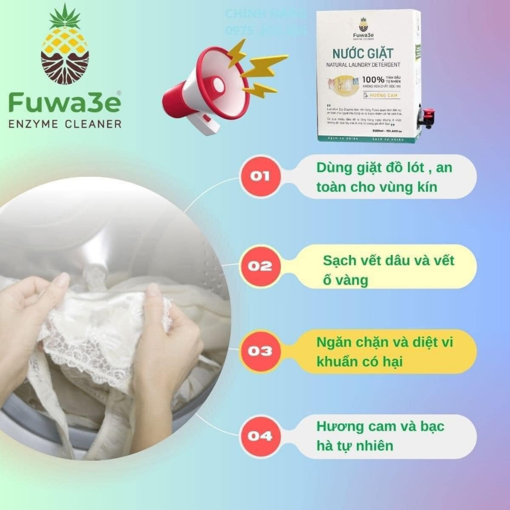 Nước Giặt Sinh Học FUWA3E 10L Hương Cam – Siêu Sạch, An Toàn Cho Bé