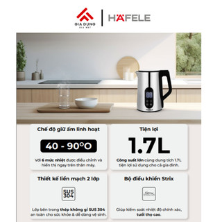 Ấm Đun Siêu Tốc Hafele HS-K1707DX (535.44.170) - Dung tích 1,7L - Chất liệu SUS 304 - Bảo hành chính hãng 12 tháng.
