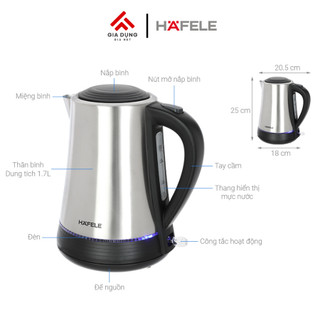Bình Đun Siêu Tốc Hafele HS-K1703X (535.43.733) - Dung tích 1,7L - Chất liệu Inox 304 - Bảo hành chính hãng 12 tháng.