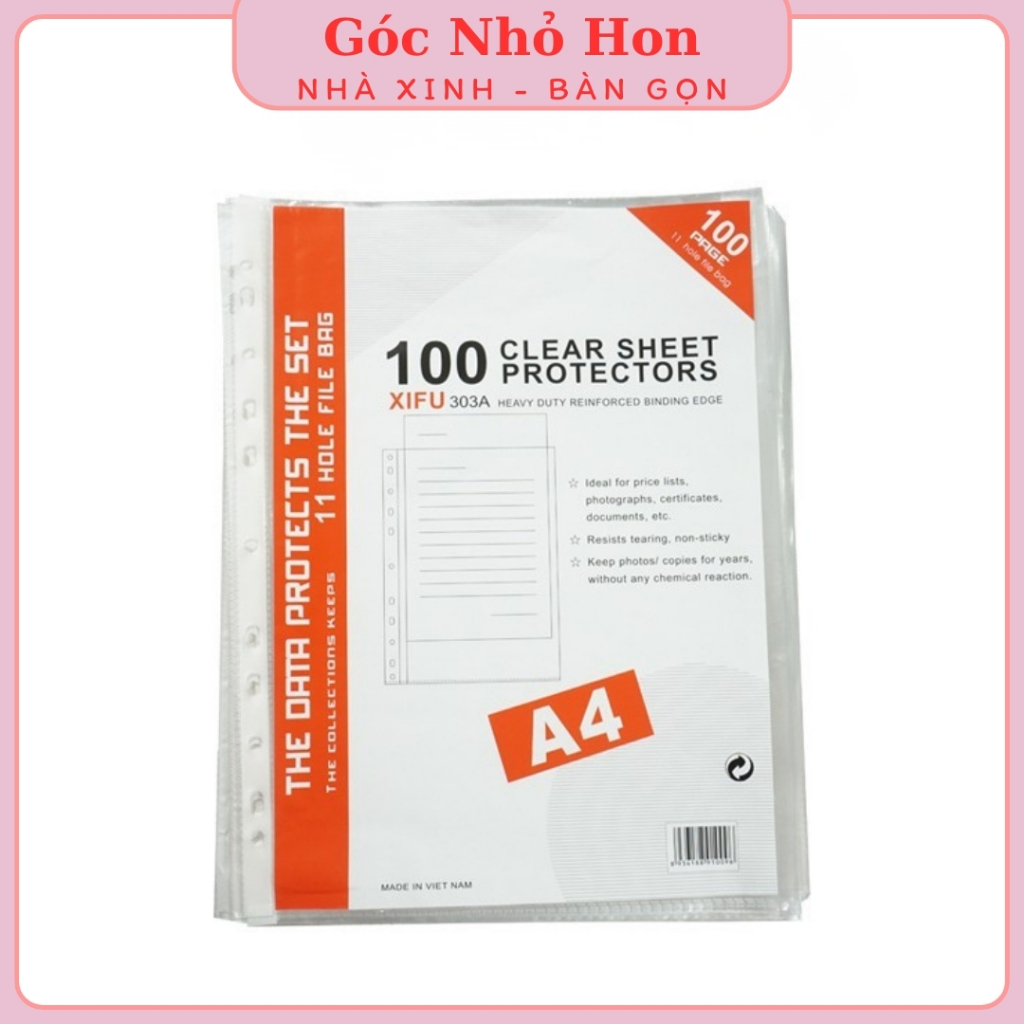 [Góc Nhỏ Hon] Bìa lá đựng hồ sơ 11 lỗ A4 chống rách, không dính, không ...