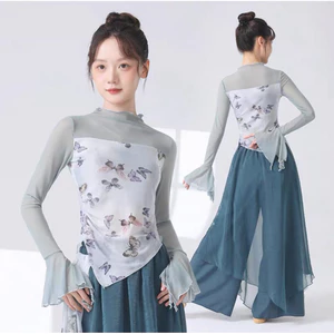Bộ trang phục biểu diễn múa cổ trang/Quần áo múa voan nhẹ hoạ tiết