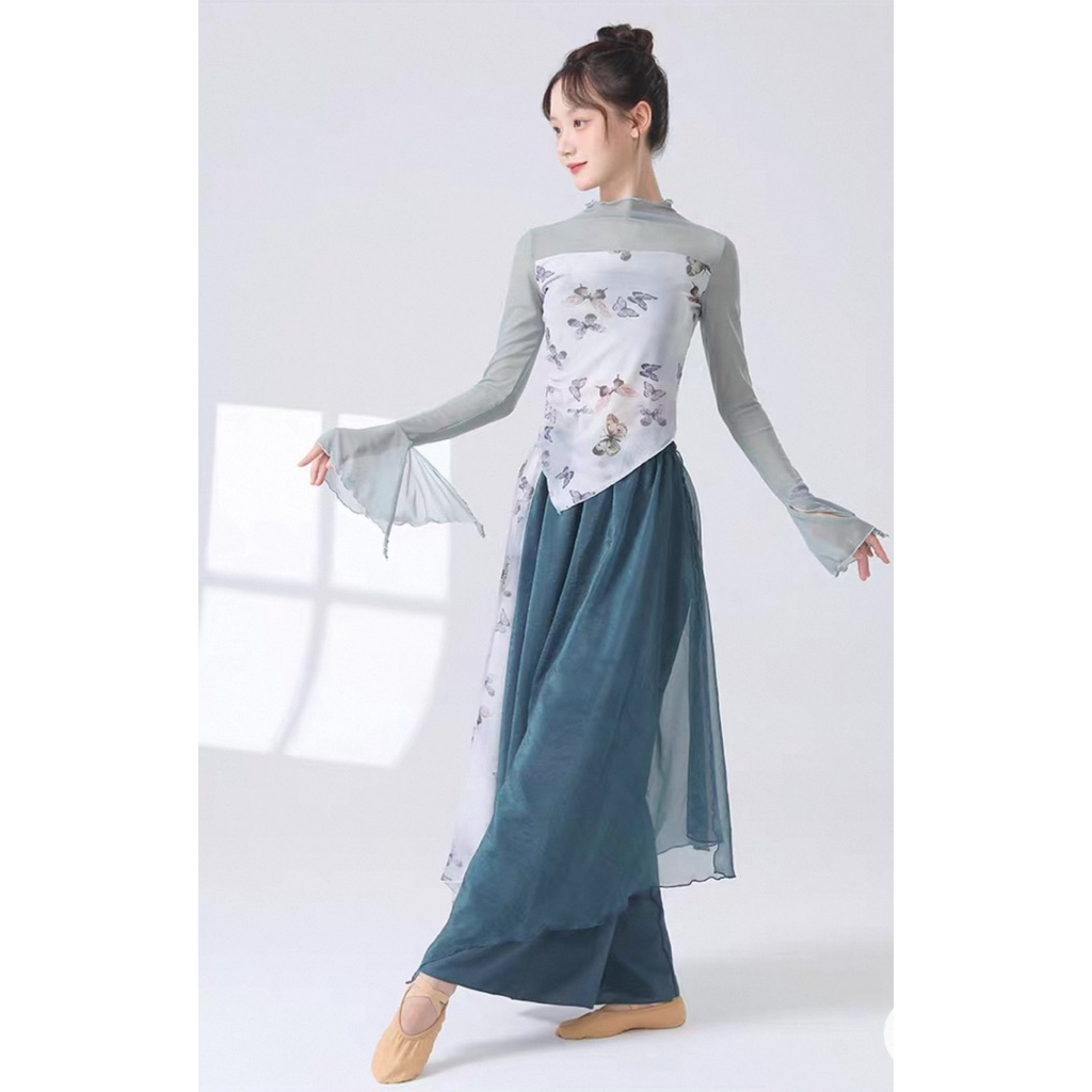 Bộ trang phục biểu diễn múa cổ trang/Quần áo múa voan nhẹ hoạ tiết