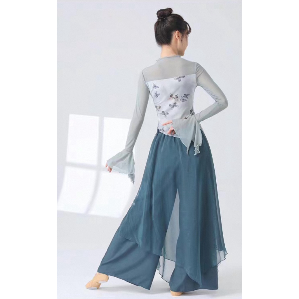 Bộ trang phục biểu diễn múa cổ trang/Quần áo múa voan nhẹ hoạ tiết