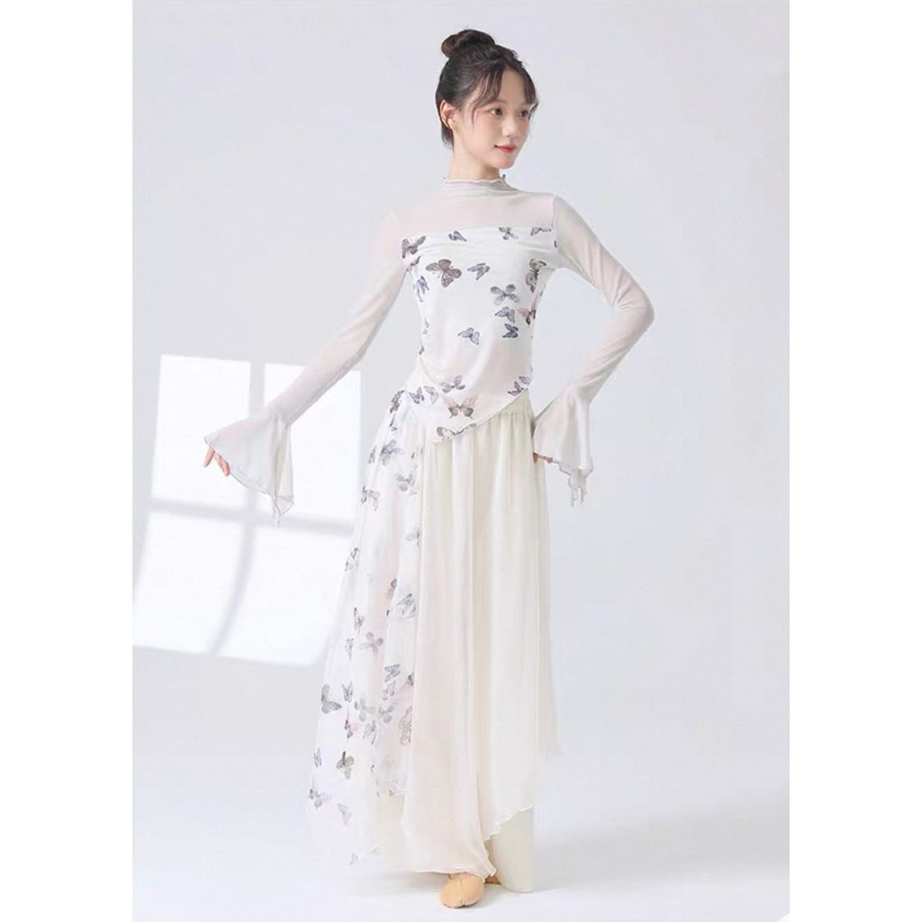 Bộ trang phục biểu diễn múa cổ trang/Quần áo múa voan nhẹ hoạ tiết
