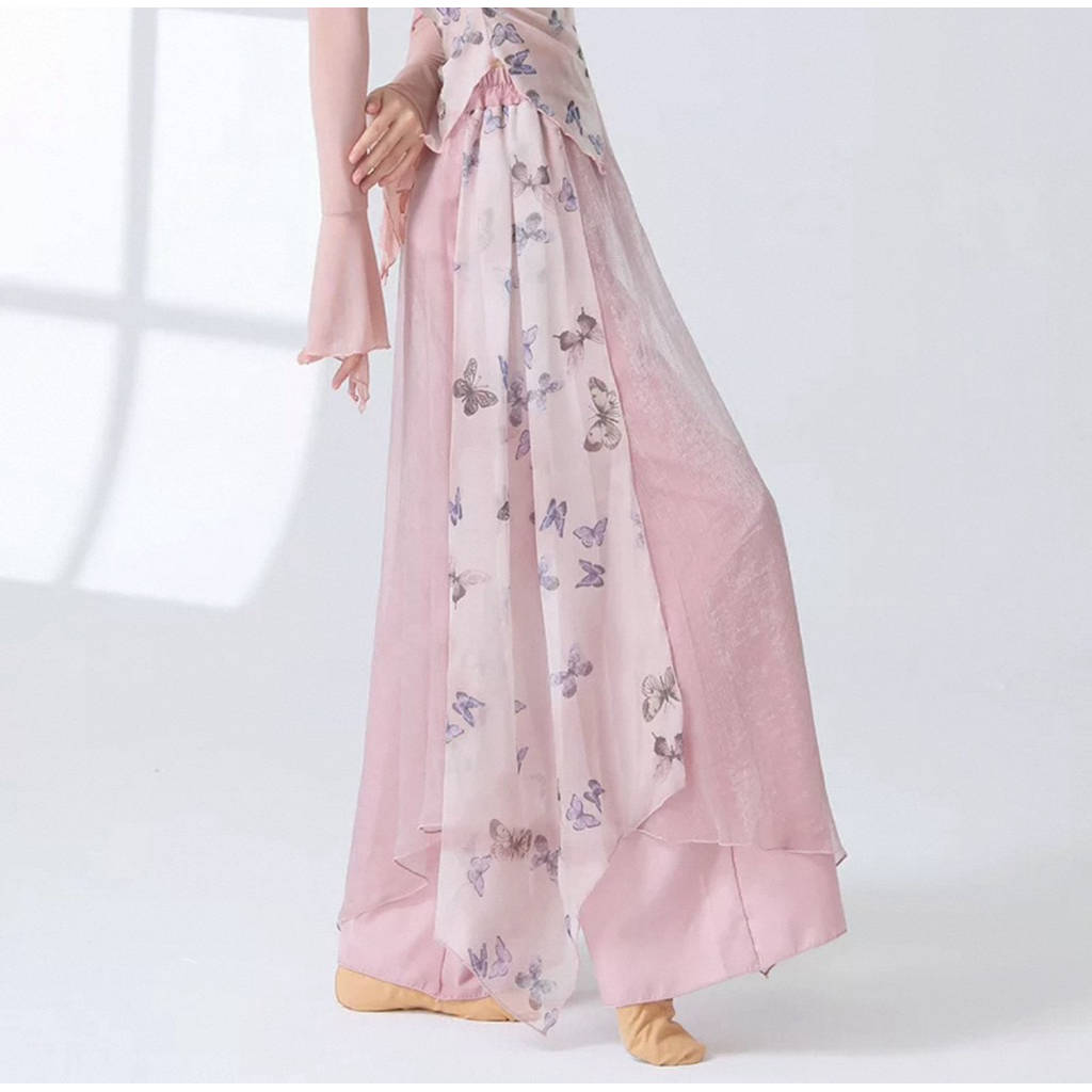 Bộ trang phục biểu diễn múa cổ trang/Quần áo múa voan nhẹ hoạ tiết