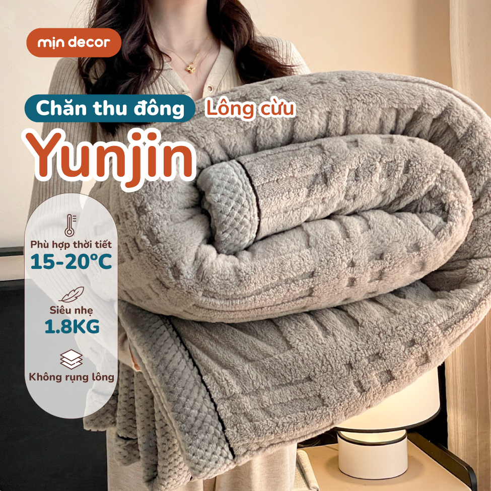 Chăn Lông Cừu Yunjin Mịn Decor, Chăn Lông Kích Thước 2mx2m2 Không Rụng Lông, Cân Nặng 1,8kg