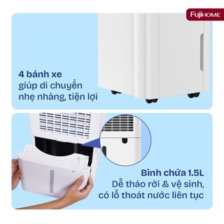 Máy hút ẩm gia dụng Block Fujihome DH10NEW, Công suất hút 10 lít/ ngày độ ồn thấp, lọc không khí ionizer