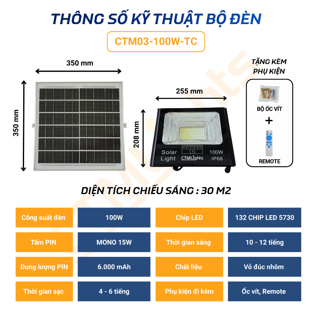 Đèn Pha Led Ngoài Trời 100W CTMLights Cao Cấp Chip LED 5730 Siêu Sáng ...