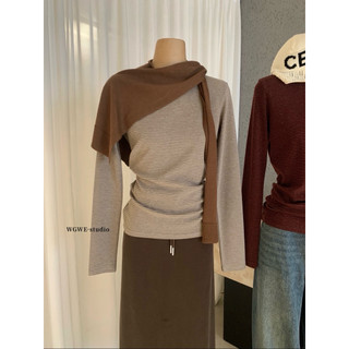 𝐏𝐡𝐢𝐞𝐧 | (Sẵn Trắng,Nâu,Xám) W8198 Áo Len Kẻ Ngang Cổ Tròn Ôm Người Dài Tay
