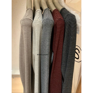 𝐏𝐡𝐢𝐞𝐧 | (Sẵn Trắng,Nâu,Xám) W8198 Áo Len Kẻ Ngang Cổ Tròn Ôm Người Dài Tay