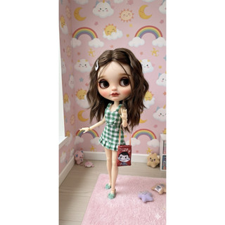 Set áo dây xanh caro size blythe,ob24,xinyi