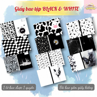 (XẤP 10 Tờ SẴN BÌA KIẾNG) Giấy bao tập, Giấy bao vở, Bao sách chủ đề Trắng Đen | by Winwin