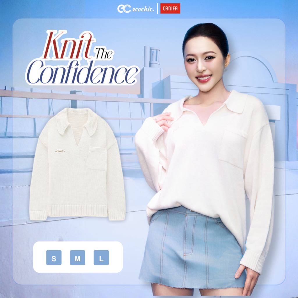 [ECOCHIC x CANIFA] Áo Len Cổ Dáng Rộng Logo Thêu Có Túi Ngực Chất Liệu Cao Cấp Chính Hãng HNH EC06