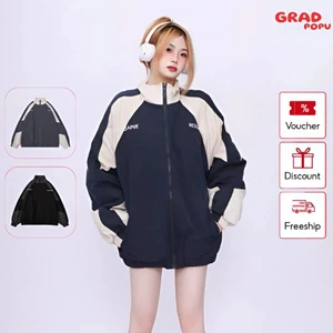 Áo Khoác GRADPOPU Cotton cổ đứng cao cấp dáng rộng, ao gió ghép nối thời trang mùa thu đông AK75
