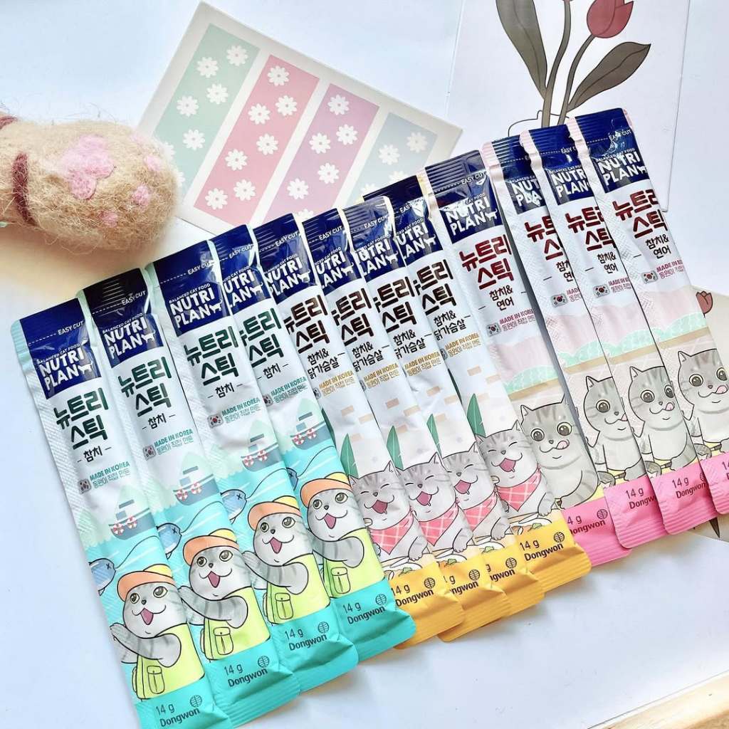 ( Combo 50 thanh mix vị)  Súp thưởng cho mèo Nutri plan Hàn Quốc, Nutri Stick cá hồi, gà, cá ngừ 14g