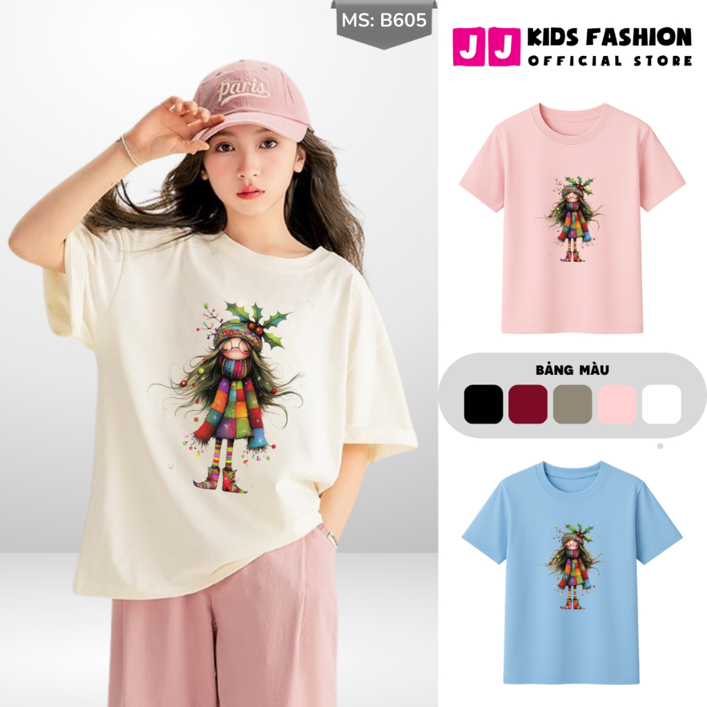 Áo Thun Ngắn Tay Bé Trai, Bé Gái In Hình Noel dễ thương, Cổ Tròn B605 | JJ Kids Fashion
