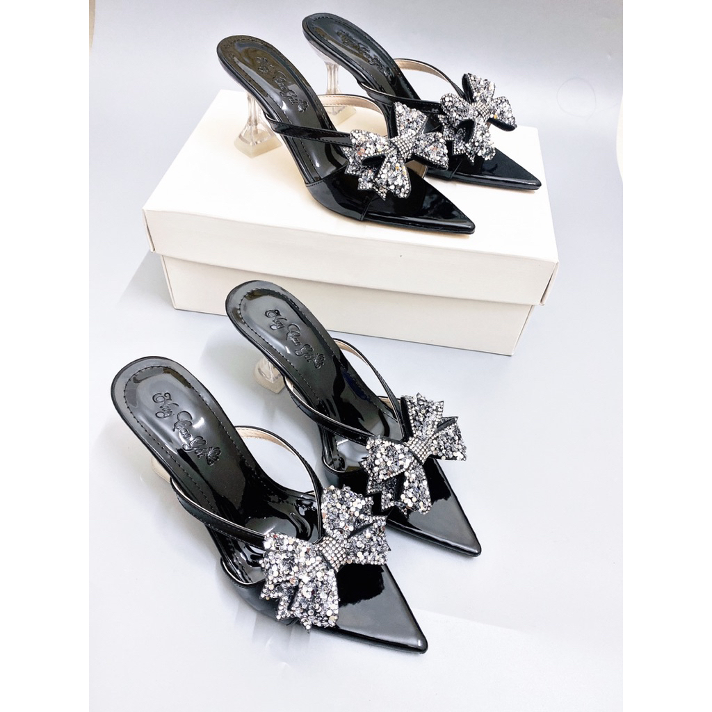 Guốc mũi nhọn lơ kim tuyến 7p, cao gót dự tiệc bling sang chảnh - Freeship toàn quôcs