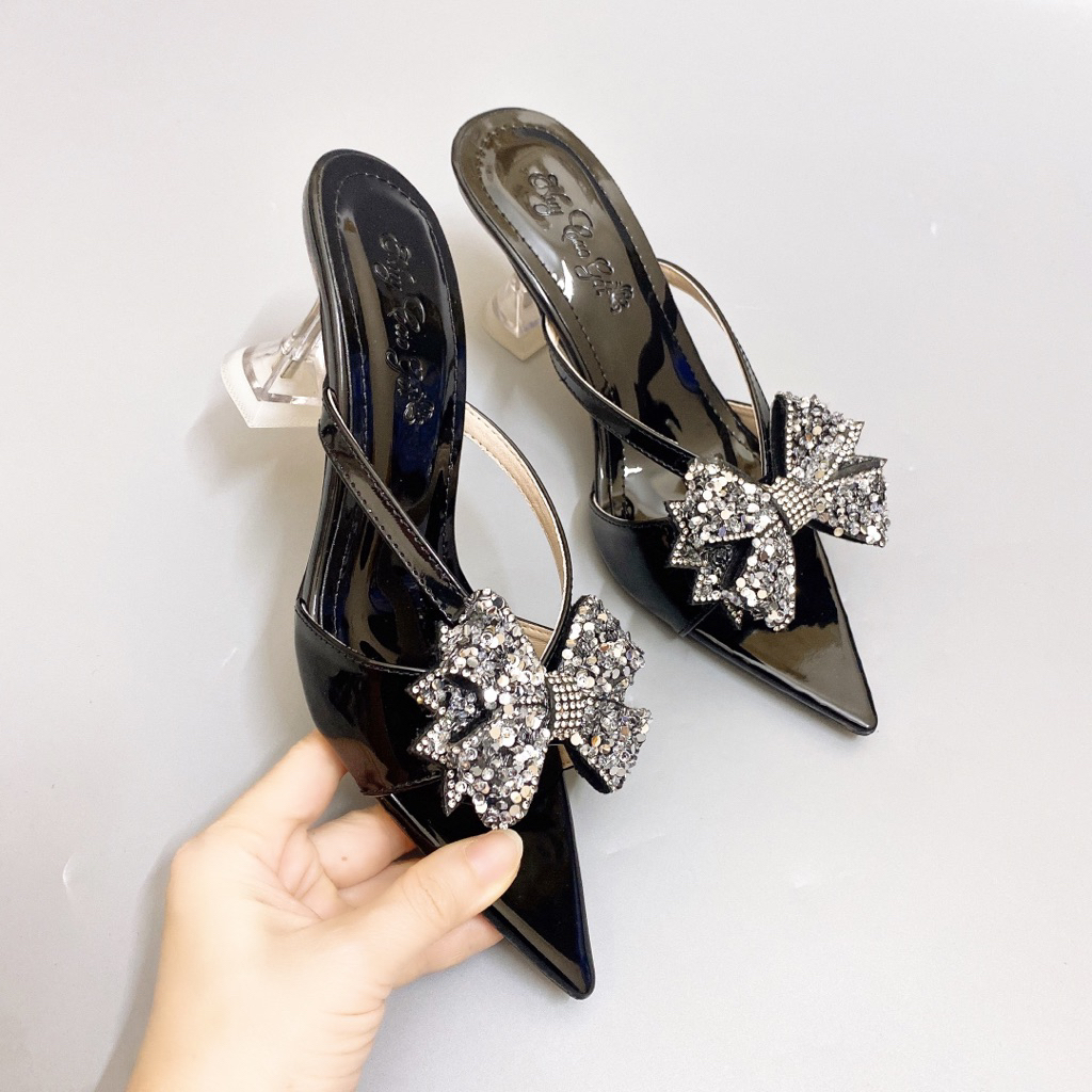 Guốc mũi nhọn lơ kim tuyến 7p, cao gót dự tiệc bling sang chảnh - Freeship toàn quôcs