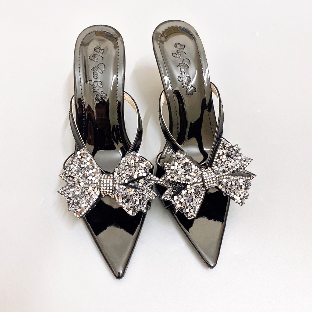 Guốc mũi nhọn lơ kim tuyến 7p, cao gót dự tiệc bling sang chảnh - Freeship toàn quôcs