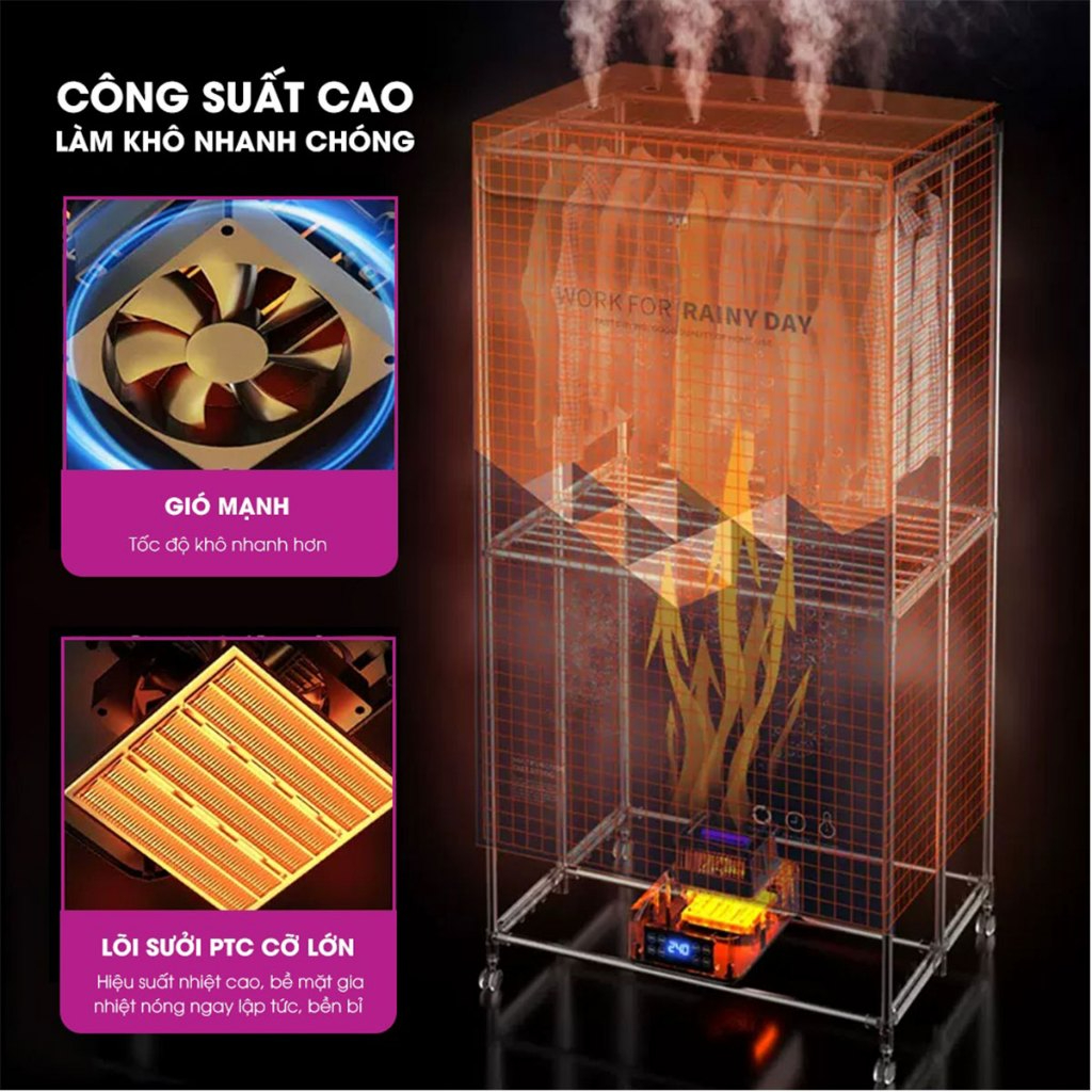 Tủ Sấy Quần Áo Có Điều Khiển Từ Xa Thông Minh - Khô Nhanh - Tiết Kiệm Điện (Bảo Hành 3 Năm)