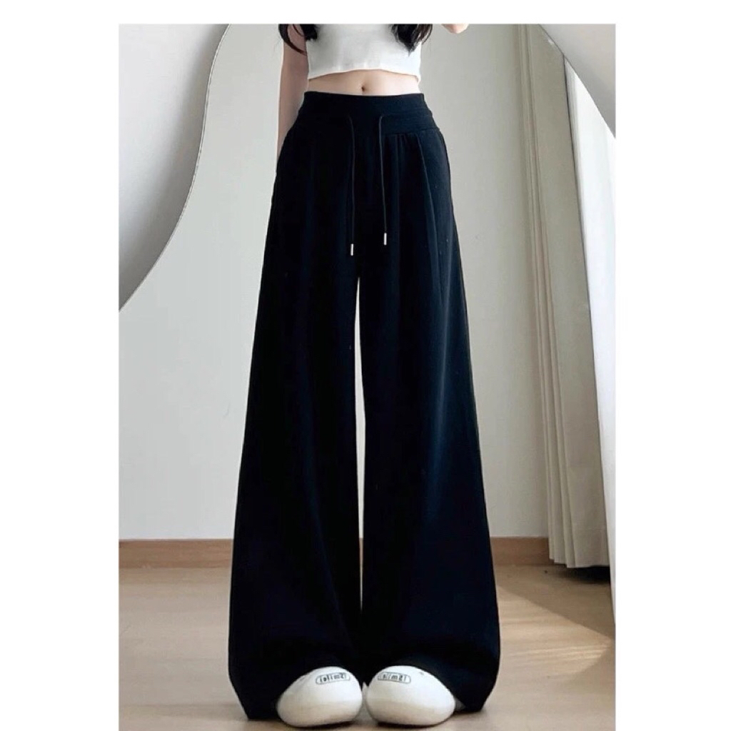 Quần Nỉ Ống Rộng Nữ Cạp Cao Bản Lưng To Vải Nỉ Ép 2 Da Dày siêu hot