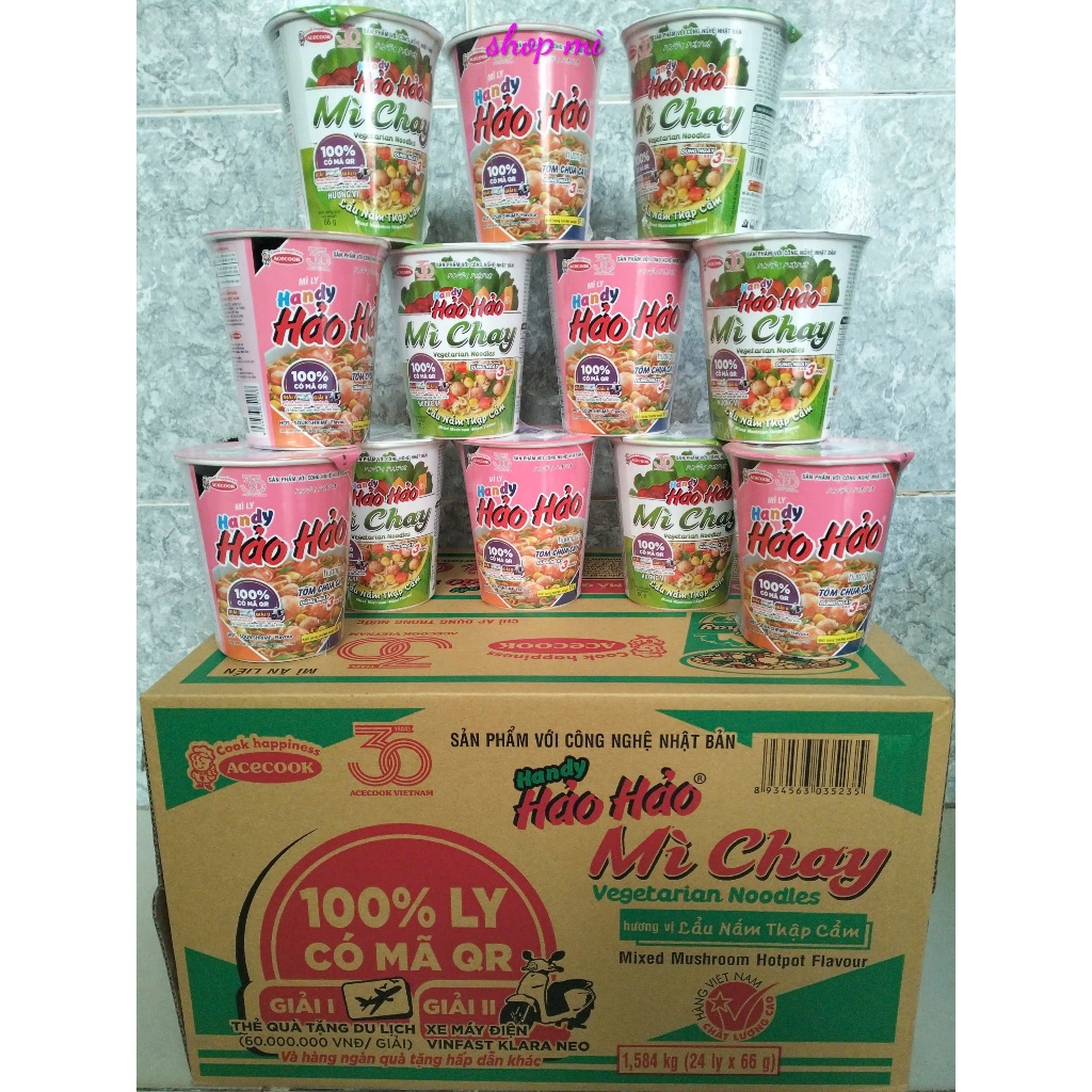 Thùng 12 ly mì Handy Hảo Hảo hương vị Tôm Chua Cay 67gr x 12ly