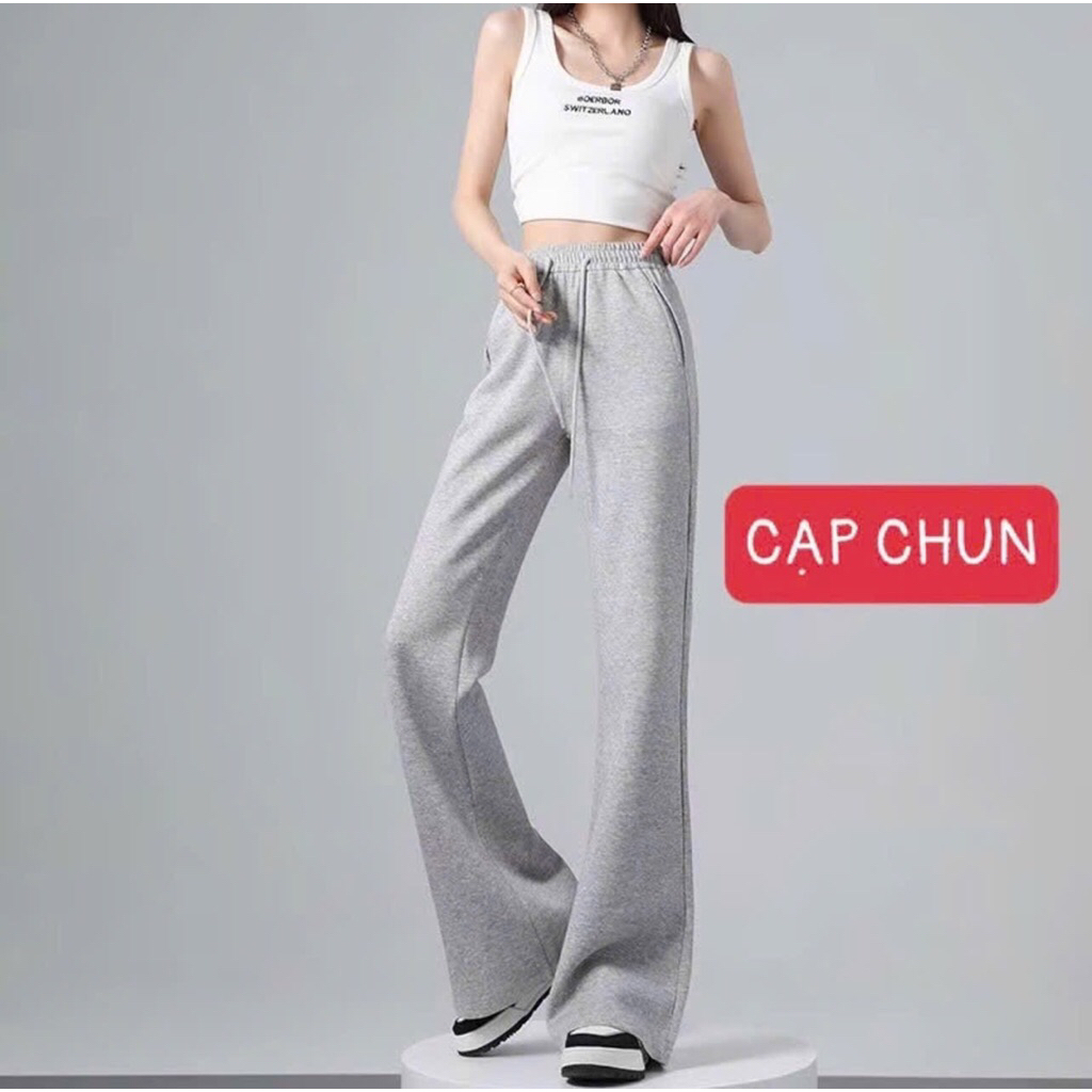 Quần Ống Loe Nỉ 2 Da Basic Cạp Chun Nâng V3 Tông Dáng
