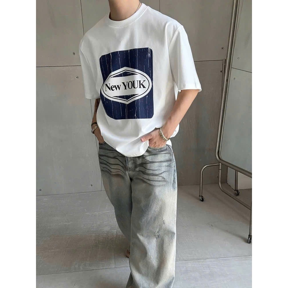 Áo thun Stee Cổ tròn NEW YOUK Localbrand ICVCVNI Unisex