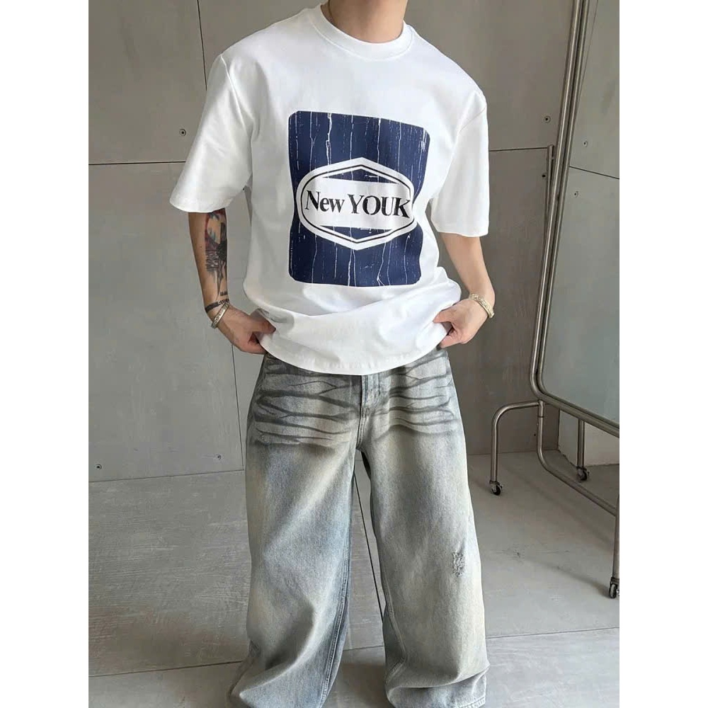Áo thun Stee Cổ tròn NEW YOUK Localbrand ICVCVNI Unisex