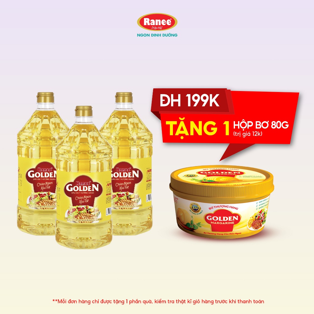 {Đơn 199k tặng hộp bơ} Combo 3 chai dầu ăn Ranee Golden 2 lít (2 lít x ...