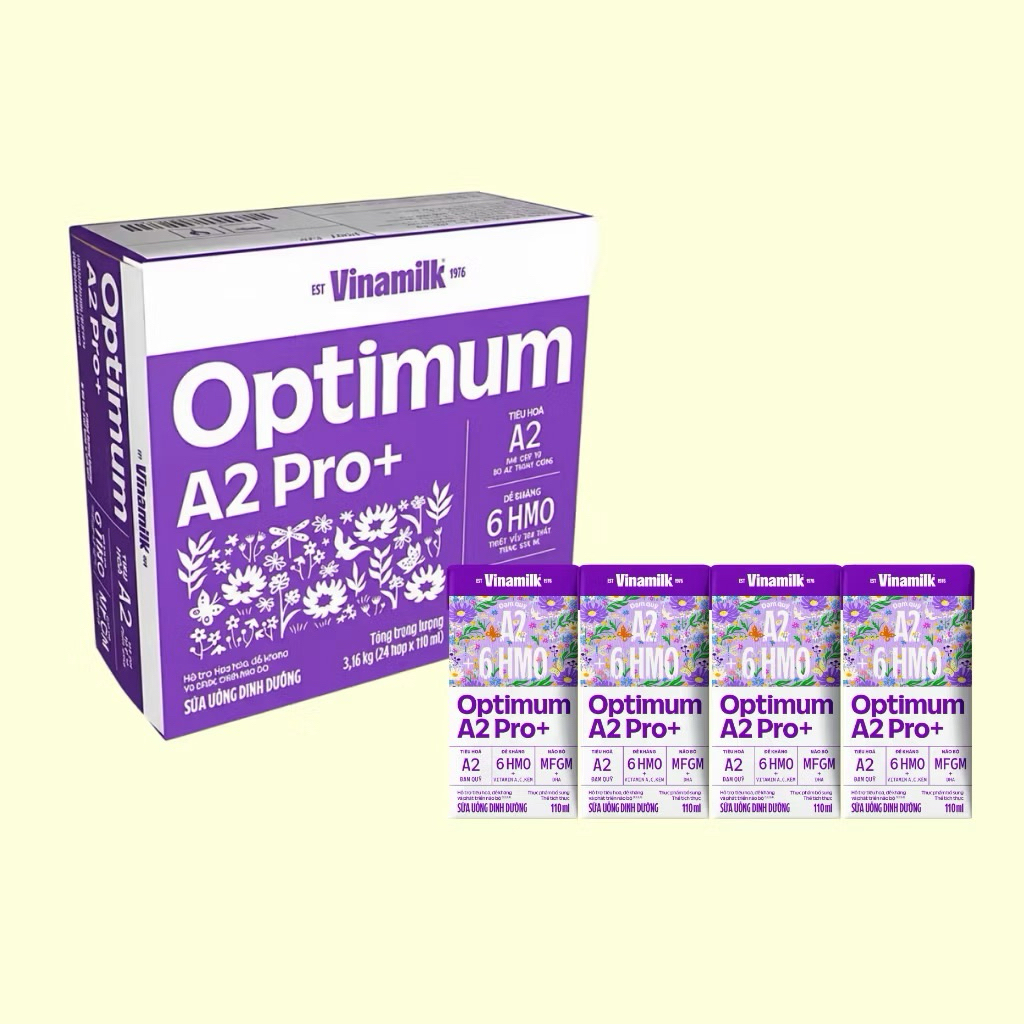 {Chính hãng} Sữa bột pha sẵn Vinamilk Optimum A2Pro+ hỗ trợ tiêu hóa tốt, phát triển não bộ (Thùng 24 hộp 110ML) MECAHEO