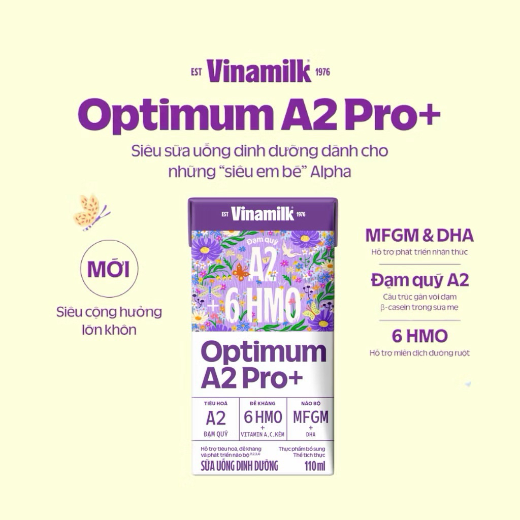 {Chính hãng} Sữa bột pha sẵn Vinamilk Optimum A2Pro+ hỗ trợ tiêu hóa tốt, phát triển não bộ (Thùng 24 hộp 110ML) MECAHEO
