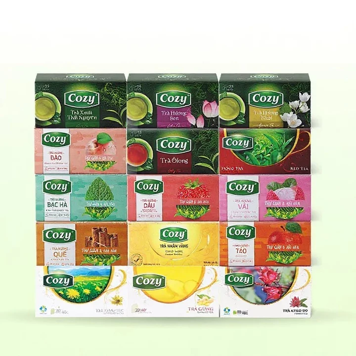 Trà Túi Lọc Cozy Các Vị, Trà Dâu, Trà Gừng, Trà Olong, Trà Hương Sen, Trà Đào, Hương Hoa Nhài