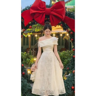Đầm Ren Dự Tiệc Lệch Vai Y76 (kèm tag hoa, ngắn kèm quần bảo hộ) Sang Trọng Tôn Dáng