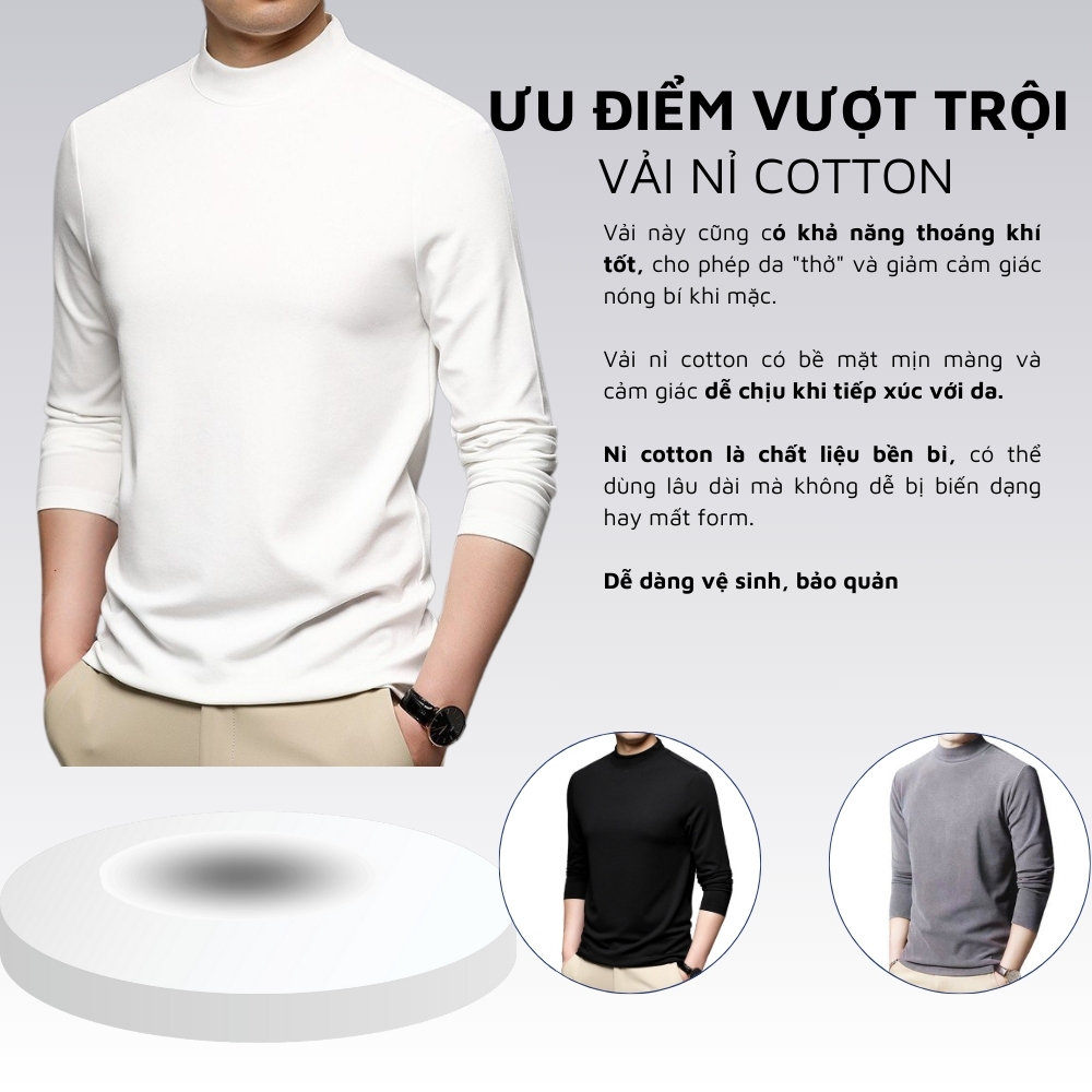 Áo giữ nhiệt nam cổ cao lót nỉ  áo thun dài tay thu đông cổ 3 phân đẹp chất vải thun lạnh trần bông cào siêu ấm của XUZI
