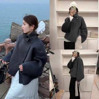 Áo Khoác Ngắn Retro Cổ Cao Phối Cúc Vạt Chéo 247store Cross Button Coat 2 Lớp Sang Trọng Cho Nữ Aokhoacda1888