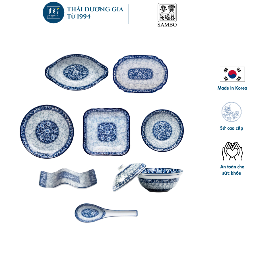 Bát đĩa sứ hoa văn cung đình, bát đĩa thờ cúng cao cấp Hàn Quốc Sambo các loại - Thái Dương Gia