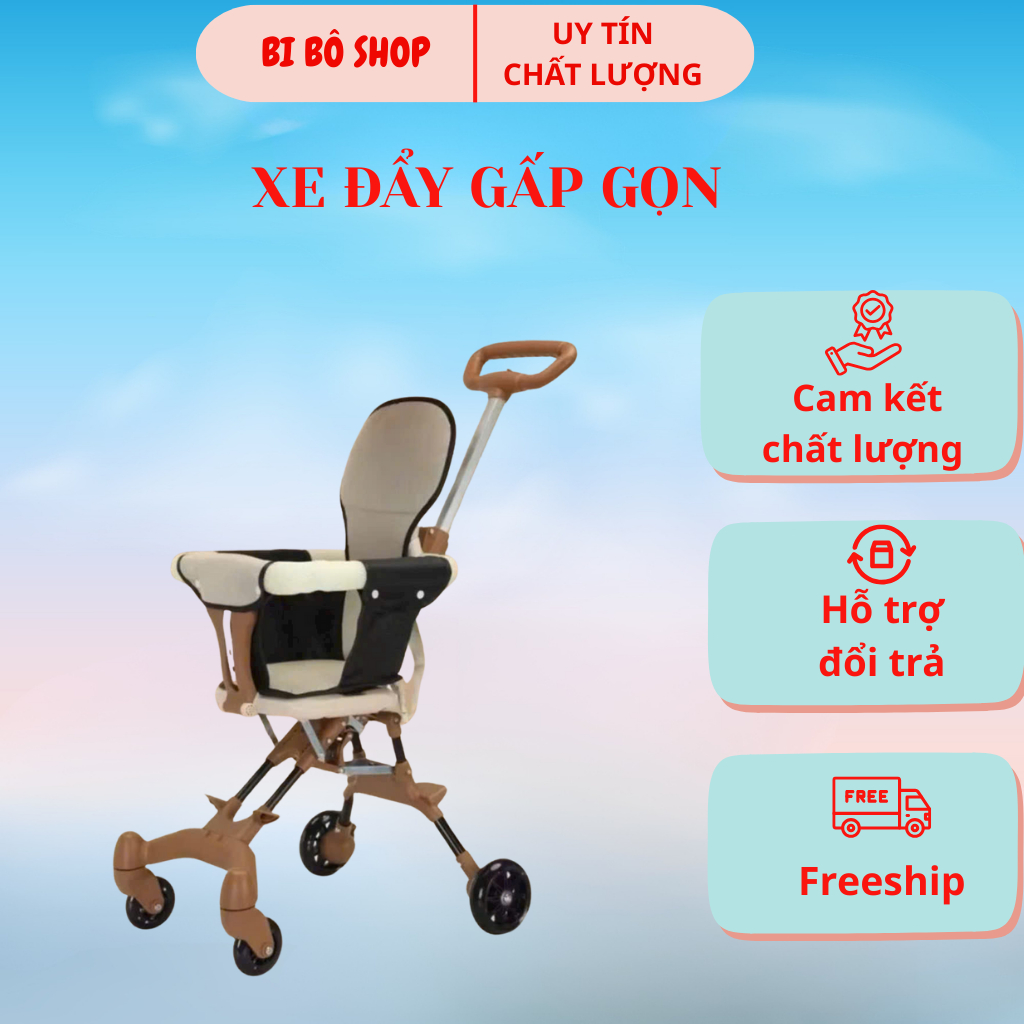 Xe đẩy gấp gọn, xe đẩy du lịch cho bé/ Xe đẩy hai chiều, quai sốp có khóa bánh an toàn BI BÔ SHOP