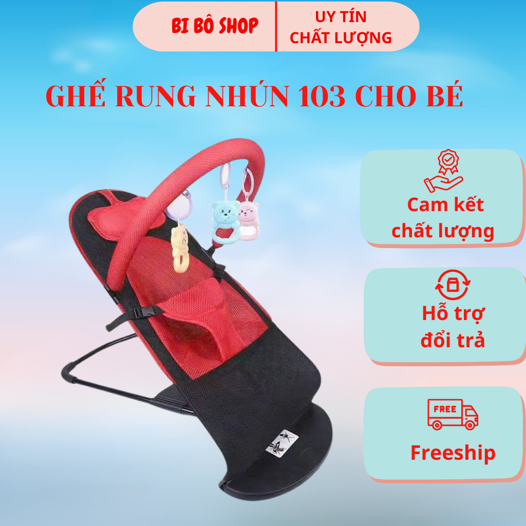 Ghế rung nhún, bập bênh cho bé sơ sinh/ Đệm vải cotton, khung thép chắc chắn Bi Bô Shop.