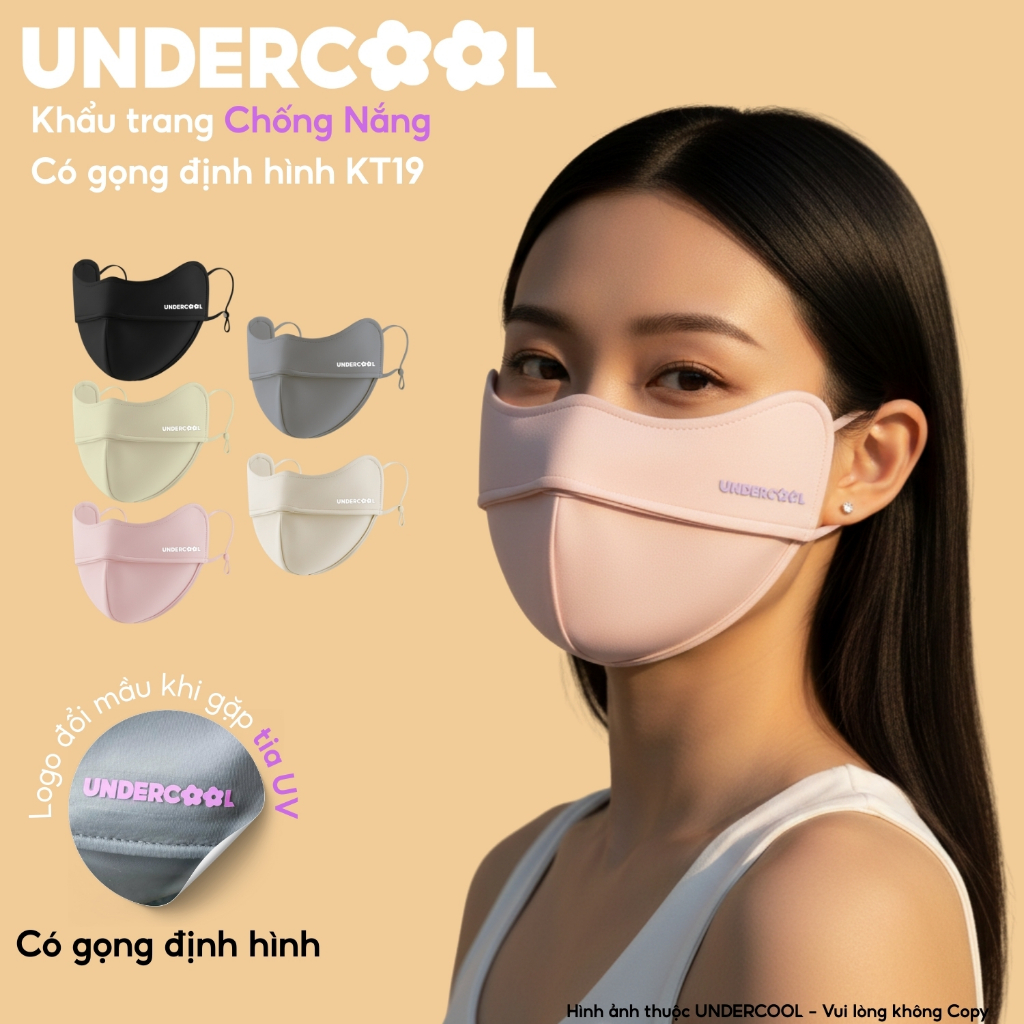 Khẩu Trang Chống Nắng Có Gọng Chống Lem Son Makup UNDERCOOL Vải mát Chống Tia UV, Logo Đổi Màu Cao Cấp KT19