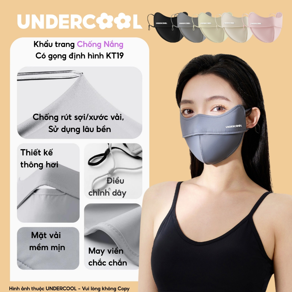 Khẩu Trang Vải Chống Nắng Có Gọng Chống Lem Son Makup UNDERCOOL mát Chống Tia UV, Logo Đổi Màu Cao Cấp Live - KT19