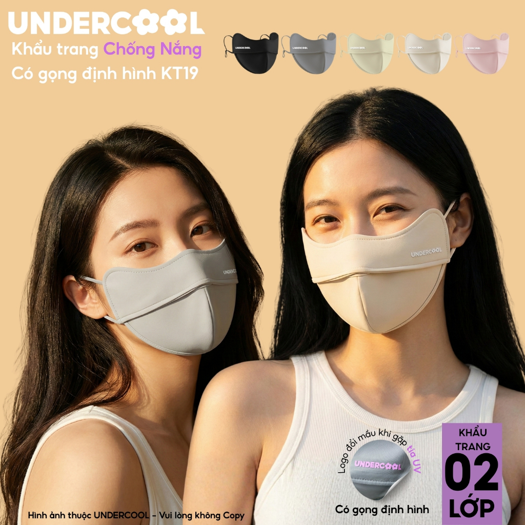 Khẩu Trang Vải Chống Nắng Có Gọng Chống Lem Son Makup UNDERCOOL mát Chống Tia UV, Logo Đổi Màu Cao Cấp Live - KT19