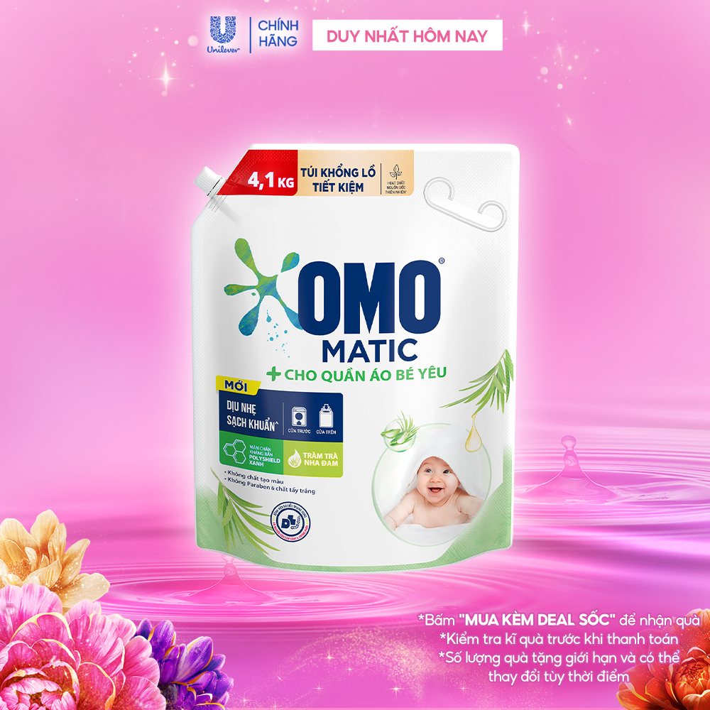 Nước Giặt OMO Matic Cho Quần Áo Bé Yêu 4,1kg/túi